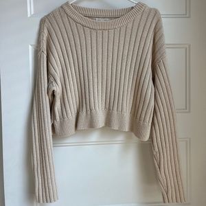 PacSun LA Hearts Cropped Side Split Sweater Small in Cream